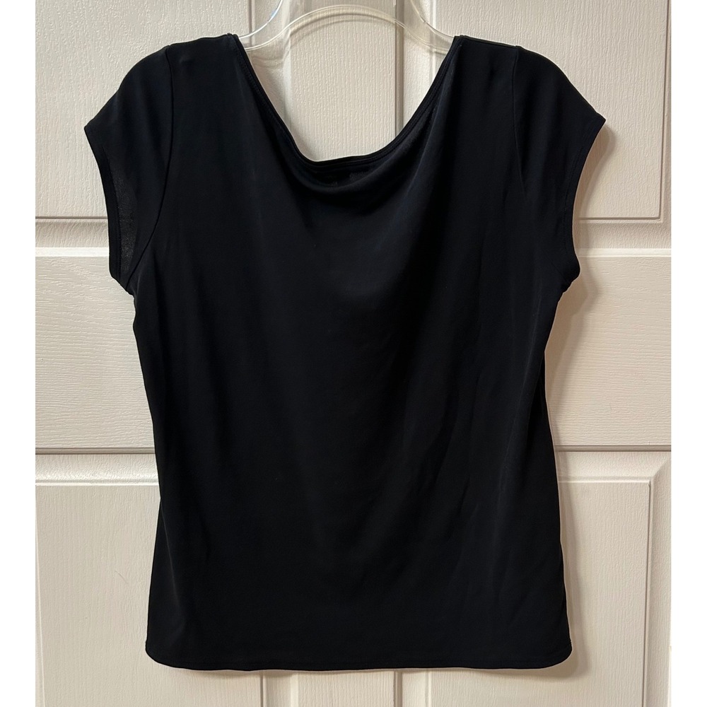 Eileen Fisher Womens L Black 100% Silk Jersey Knit Scoop Neck Cap Sleeve Top - Picture 3 of 7